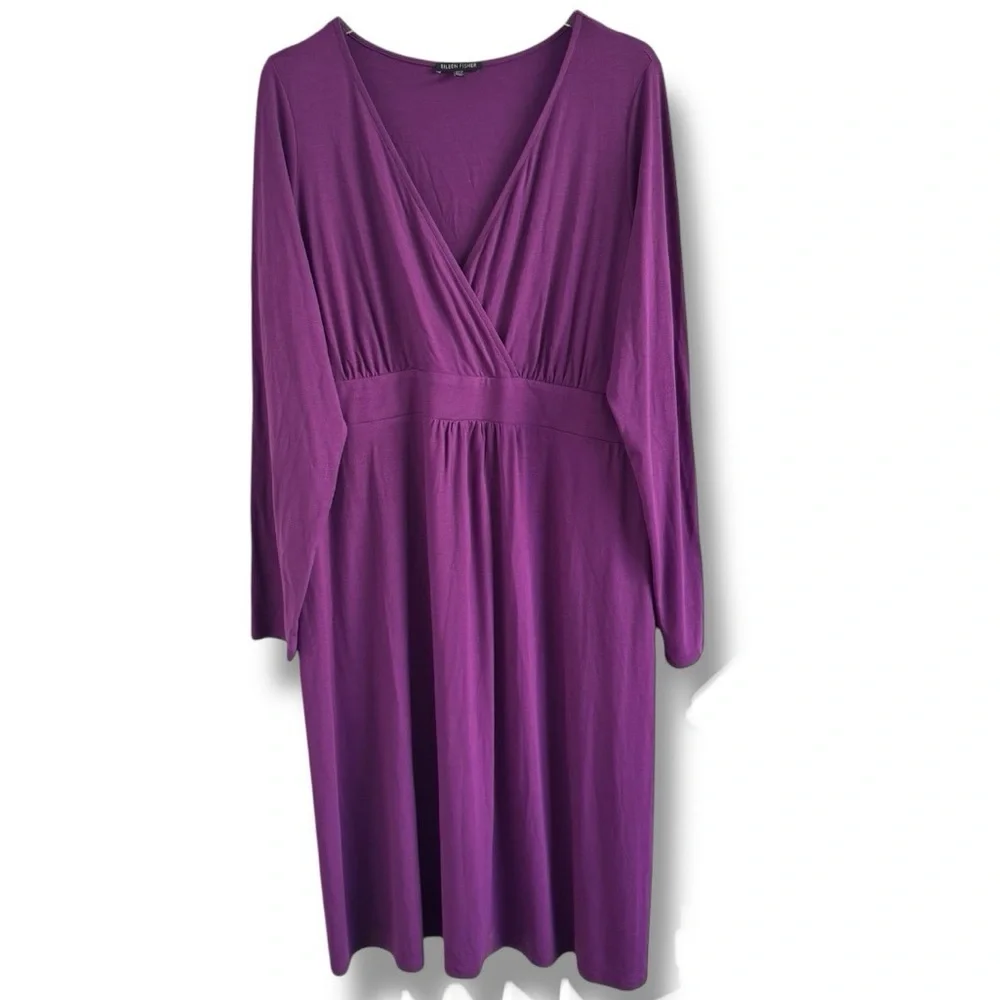 EILEEN FISHER PURPLE FAUX WRAP V NECK OFFICE BUSINESS DRESS SZ XL - Picture 2 of 5